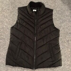 Gap Womens Black Chevron Puffer Vest Size Medium Full Zip Quilted Sleeveless